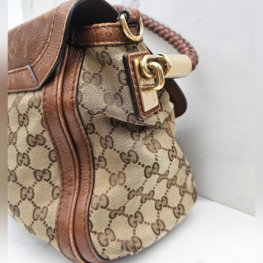 GUCCI Bella Canvas Hobo Bag With Leather Trim & Braided Strap - Picture 3 of 16